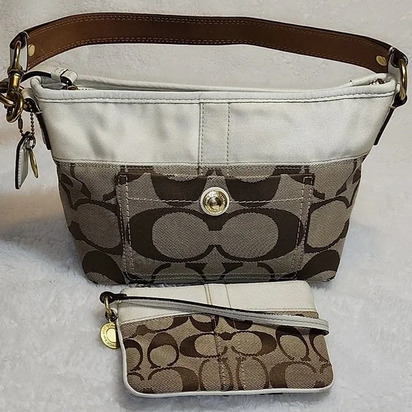 Coach Y2K Soho Brown/Beige Signature Canvas Front Pocket Baguette Bag W/ Wallet - Picture 6 of 16